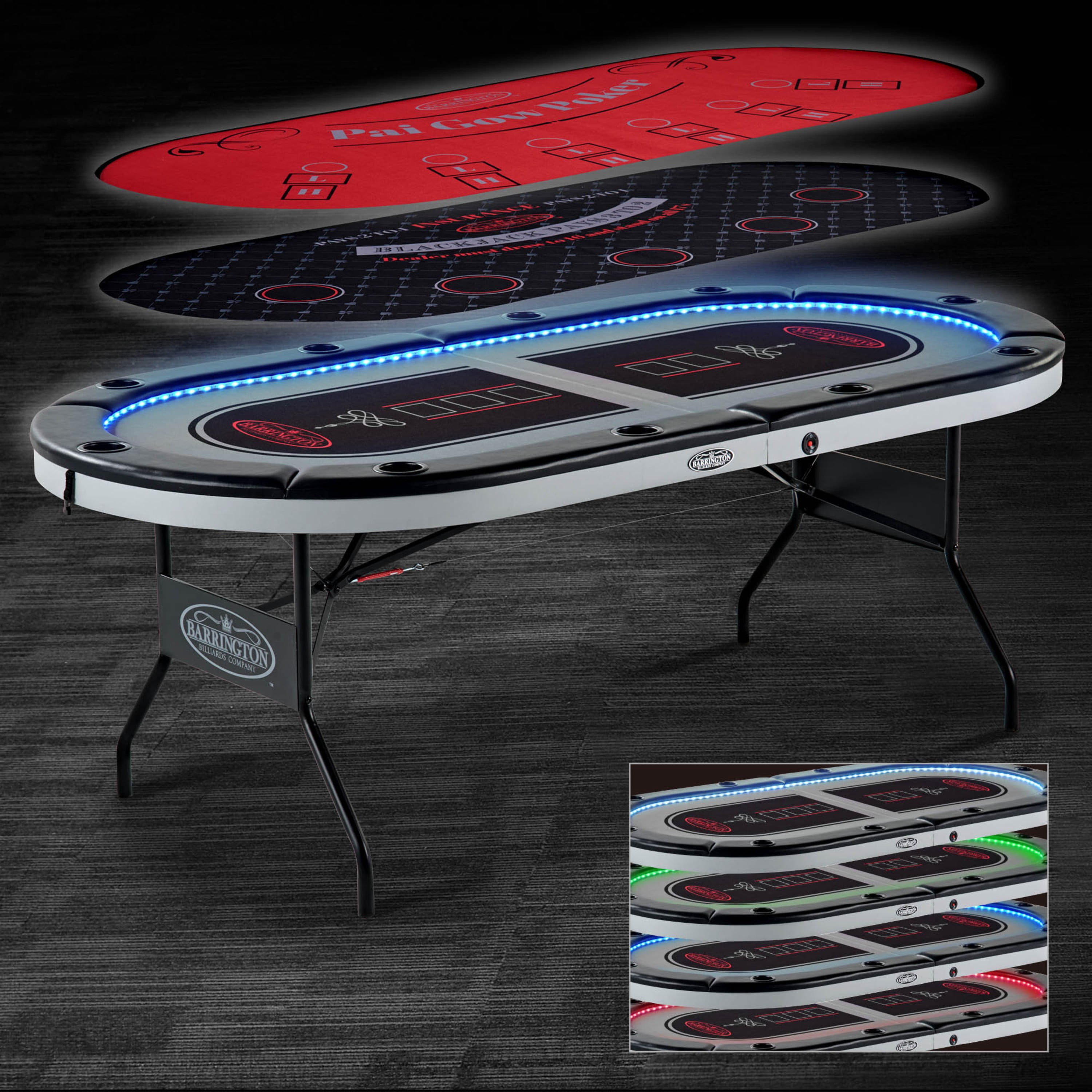 10-Player Folding Poker Table 3-in-1, LED Lights, Padded Rails, Cup Holders, and Foldable Design for Easy Storage by Barrington Billiards