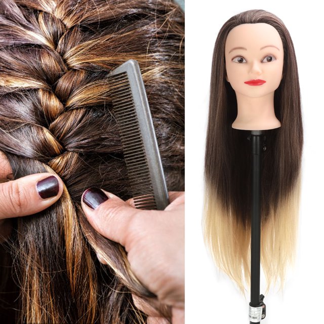 Modelo de entrenamiento de peluquería cabeza de maniquí de silicona resistente al desgaste pelo largo completo con soporte para salones ANGGREK Otros
