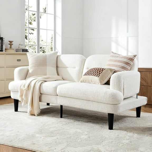 Vipuse 79” Futon Sofa Bed, Convertible Sofa Bed with Adjustable Backrest and Armrests, Faux Sherpa Cloud Loveseat, Convertible Recliner Sleeper Sofa for Living Room, Bedroom, Apartment, Beige