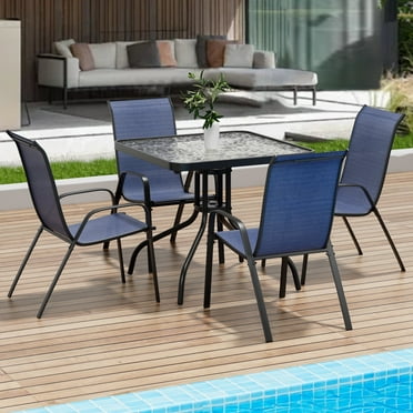 Arlopu 5pcs Outdoor Dining Table & Chair Set, Square Table and 4 Textilene Chairs for Garden and Backyard