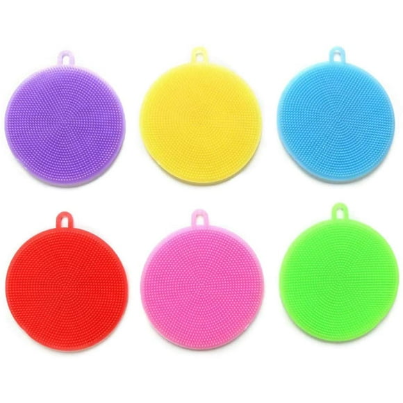 HAHADAXA Silicone Scrubber Sponge,Dishwashing Brush Food Grade Wash Cloth Dish Towel for Kitchen Pot Pan Dish Bowl Fruit Vegetable, Insulation Pad, Cup Coaster, Car Washer (6 Pack)