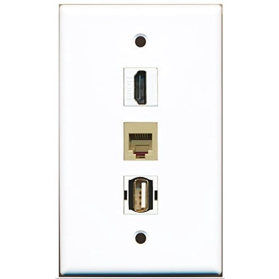 RiteAV - 1 Port HDMI and 1 Port USB A-A and 1 Port Phone RJ11 RJ12 Beige Wall Plate