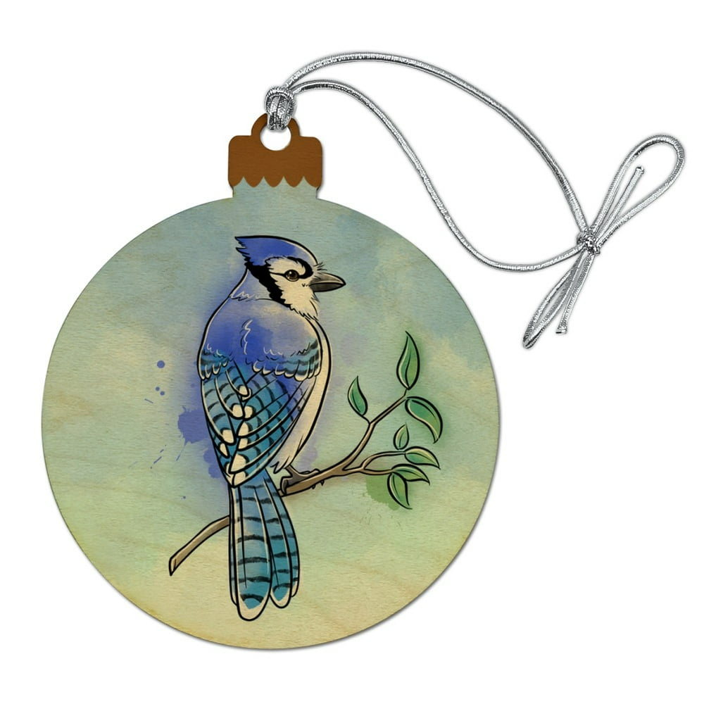 Blue Jay Watercolor Northeastern Bird Wood Christmas Tree Holiday