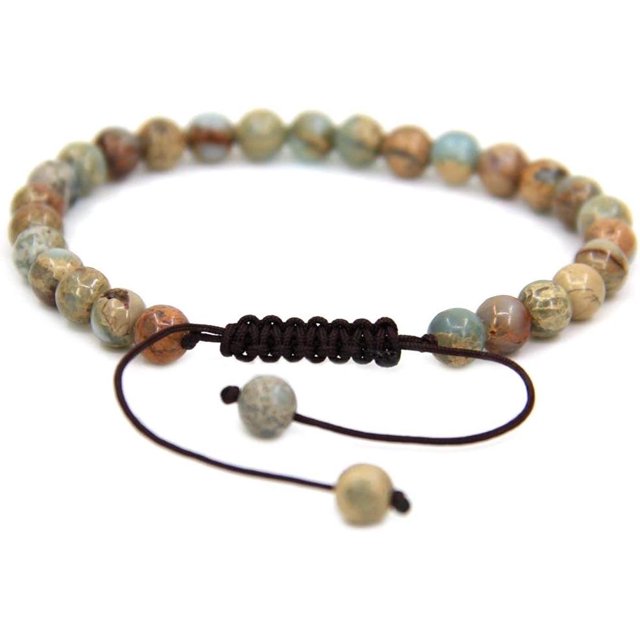 Natural Serpentine Gemstone 6mm Round Beads Adjustable Bracelet 7" Unisex