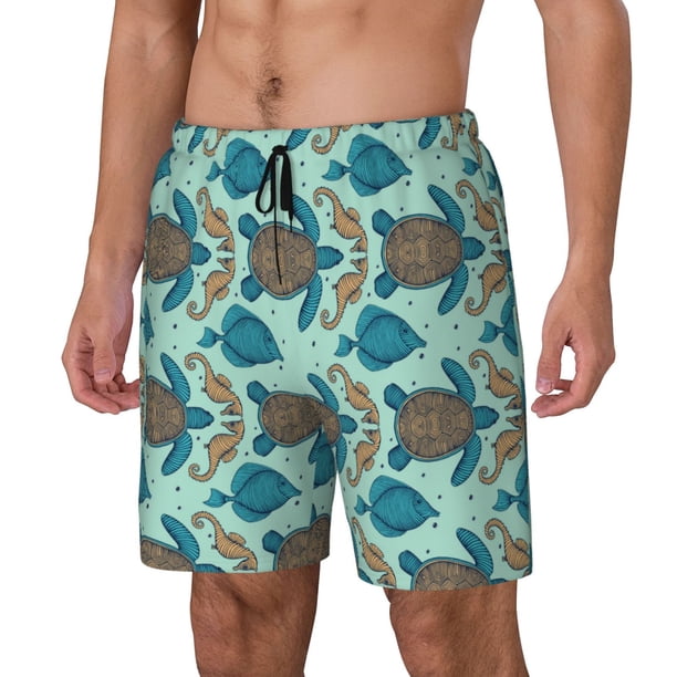 Fotbe Turtles And Seahorses Traje de Baño para Hombre – Shorts de Natación de Secado Rápido con Forro y Bolsillos-3X-Large