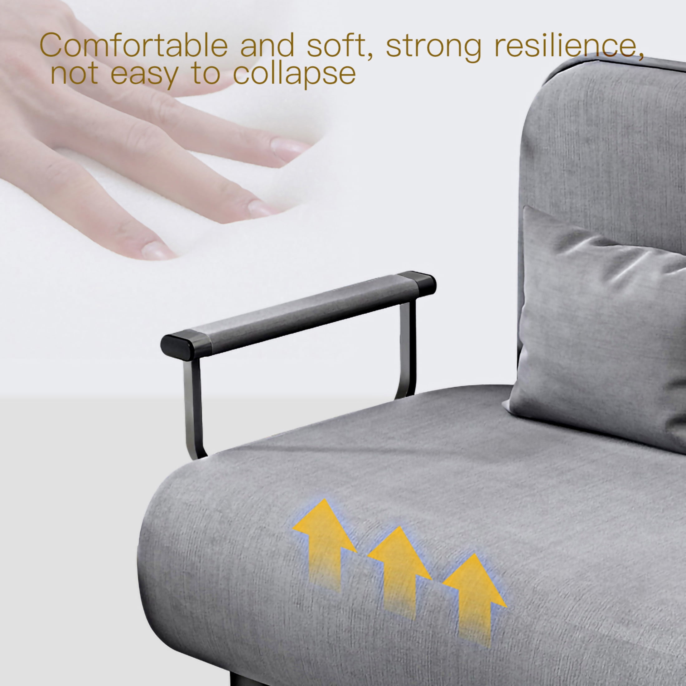 Noble House Folding Sofa Chair Sleeper with Accent Pillow, 3-in-1 Convertible Linen Lounger Bed for Living Room, Grey