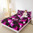 thumbnail image 3 of Castle Fairy Futuristic Cubes Triangle Facet Queen Sheets 4 Pieces,Abstract Polygon Queen Sheet Sets,Magenta Black Silver,1 Flat Sheet, 1 Fitted Sheet and 2 Pillowcases, 3 of 7