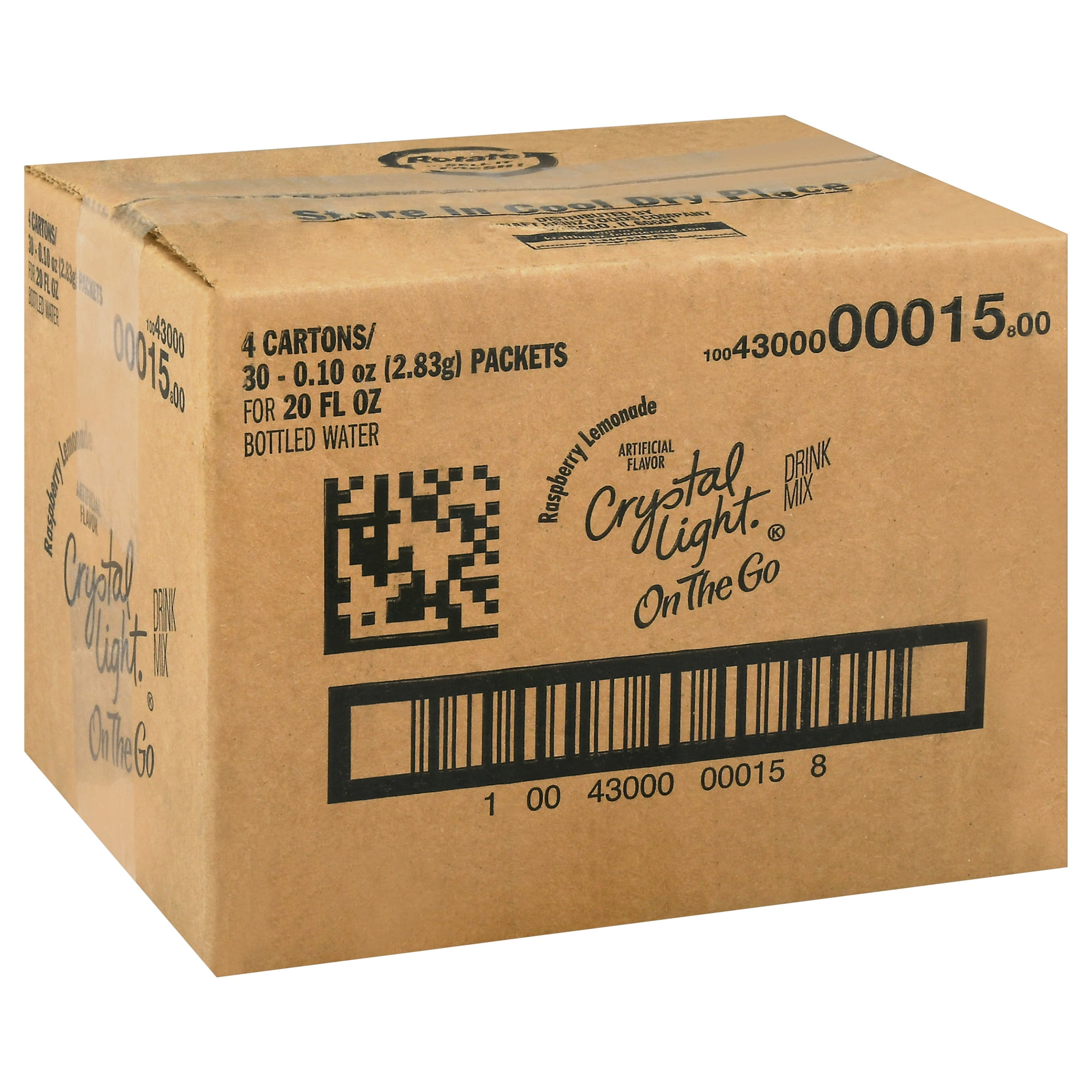 Crystal Light Raspberry Lemonade Artificially Flavored Powdered Drink Mix, 120 ct Casepack, 4 Boxes of 30 On-the-Go Packets