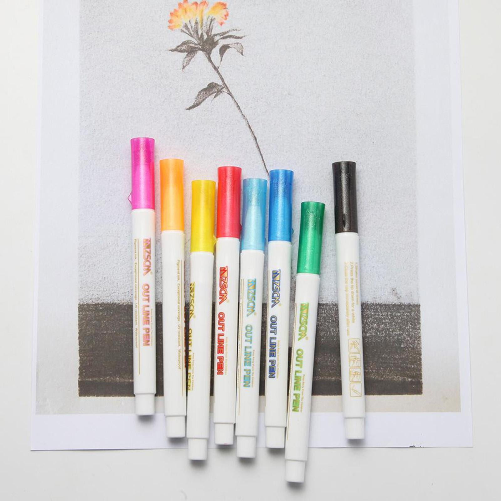 Axioma 2 Sets 8 Colors Self-outline Metallic Markers Dual Line Journal Writing Pen