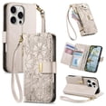 thumbnail image 1 of Flip Case for FOXDOCK iPhone 16 Pro Gift Choice Kickstand Viewing Floral Embossed Full Protection Wallet Function, 1 of 6