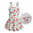 thumbnail image 6 of COEQINE Girls Beach Pool One Piece Swimsuit, Playful Tank Neck and Wide Straps Soft Swimwear with Flared Skirt, Comfortable Swimsuit for Girls 3-4 Years, Cherry Daisy Green, 6 of 8