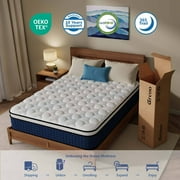 GREOO Twin Size 12 inch Hybrid Firm Gel Memory Foam Mattress with Reinforced Edge, Pocketed Springs, Pressure Relief, Mattress in a Box, Blue and White