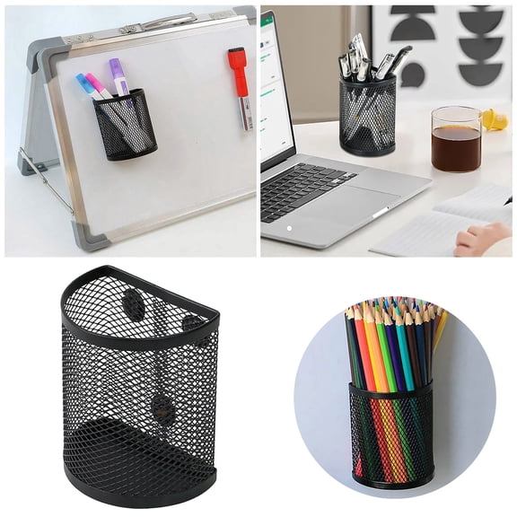 VMWMSSR Half Round Mesh Pen Holder, Wall Mount Metal Mesh Pencil Cup, Removable Desk Organizer Caddy For Marker Pen Stationery Storage(Black-3.07")