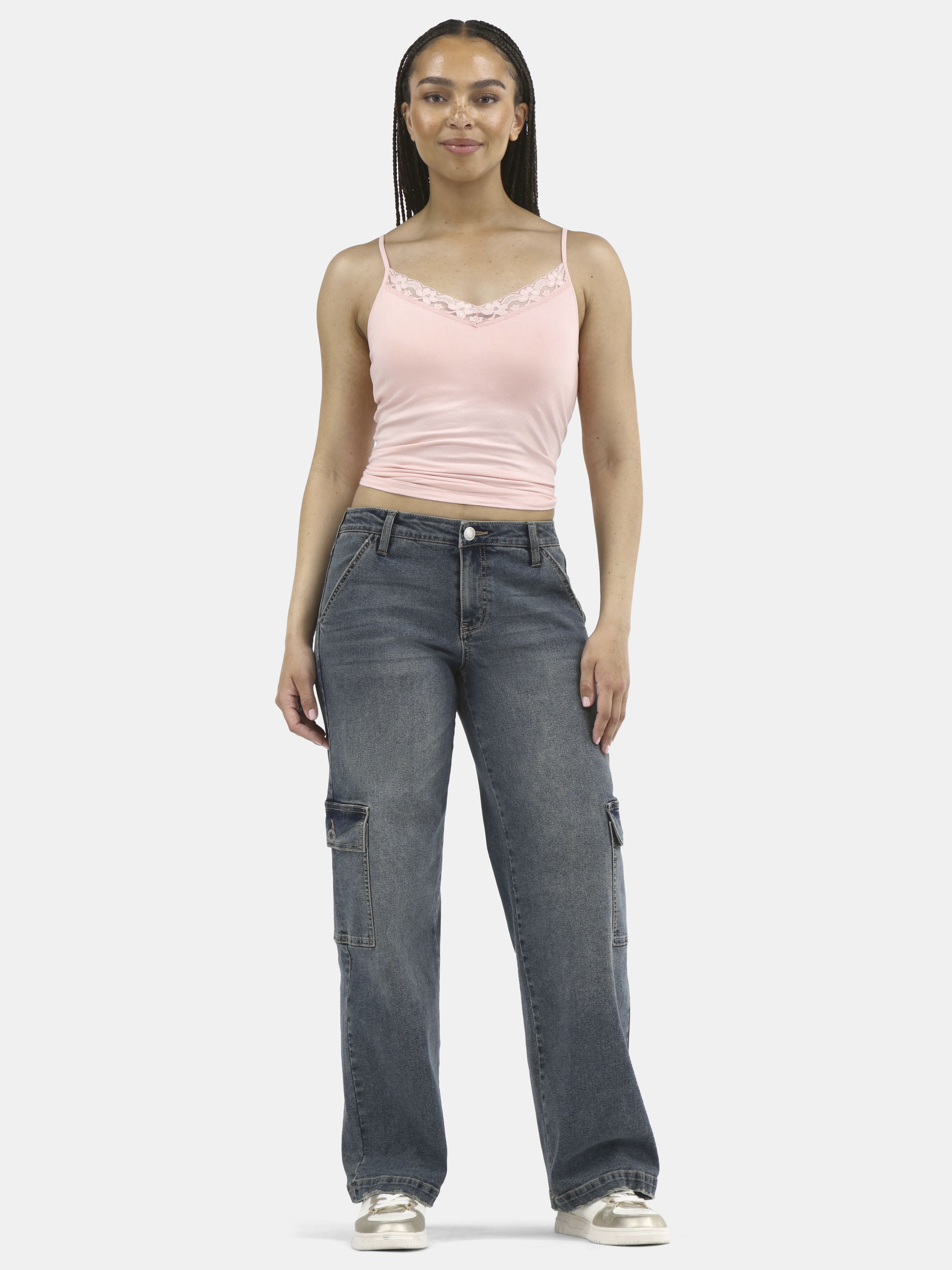 No Boundaries Cargo Slouchy Straight Leg Jeans, 32” Inseam; Women's and Women’s Plus