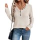 thumbnail image 4 of Camisetas de Punto Suaves y Transpirables para Mujer, con Cuello en V, Botones, Larga, Corte Holgado, Cálidas, Tipo Suéter Caqui 4XL, 4 of 10