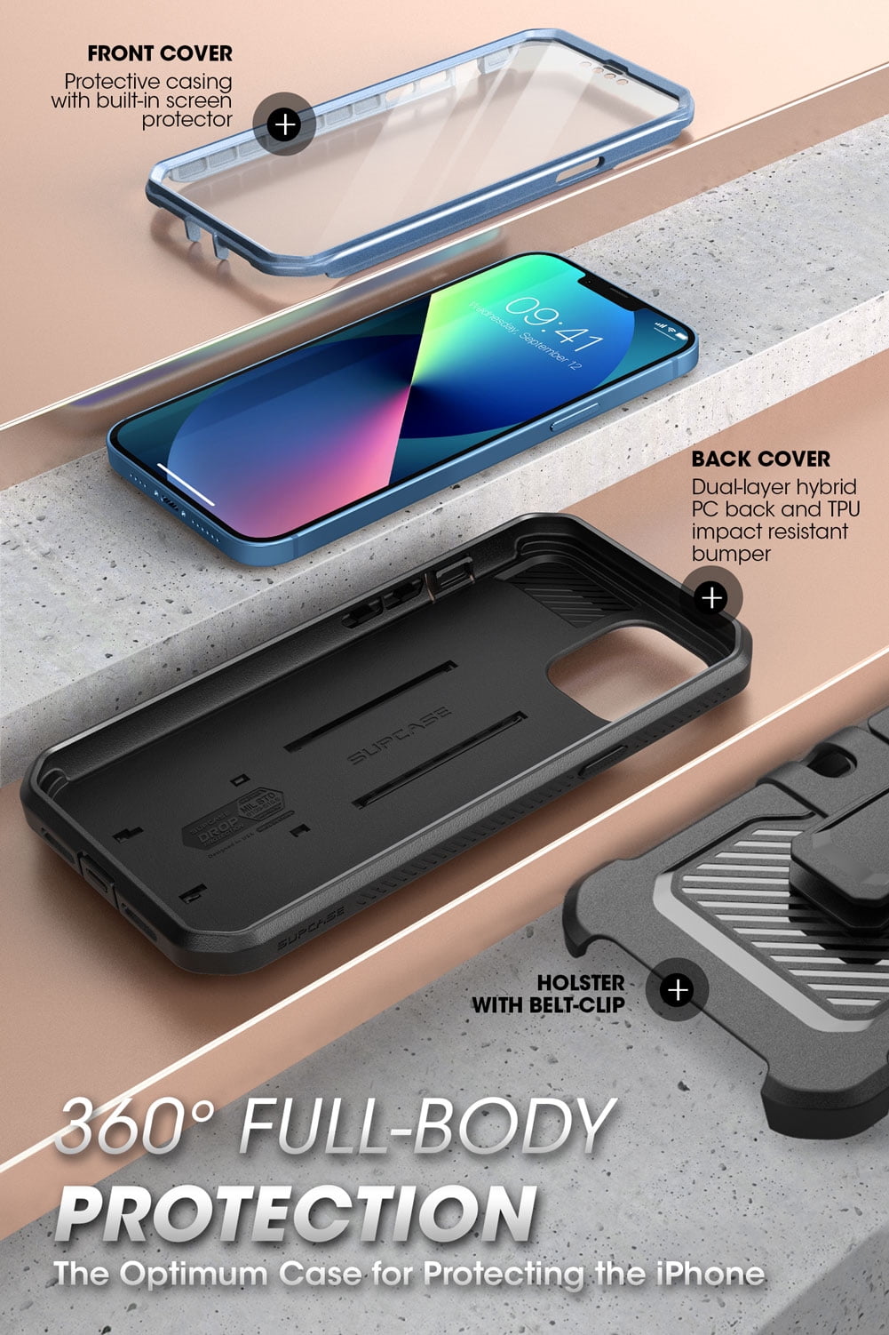 SUPCASE Unicorn Beetle Pro Series Case for iPhone 13 Mini (2021 Release) 5.4 Inch, Built-in Screen Protector Full-Body Rugged Holster Case (Cerulean)