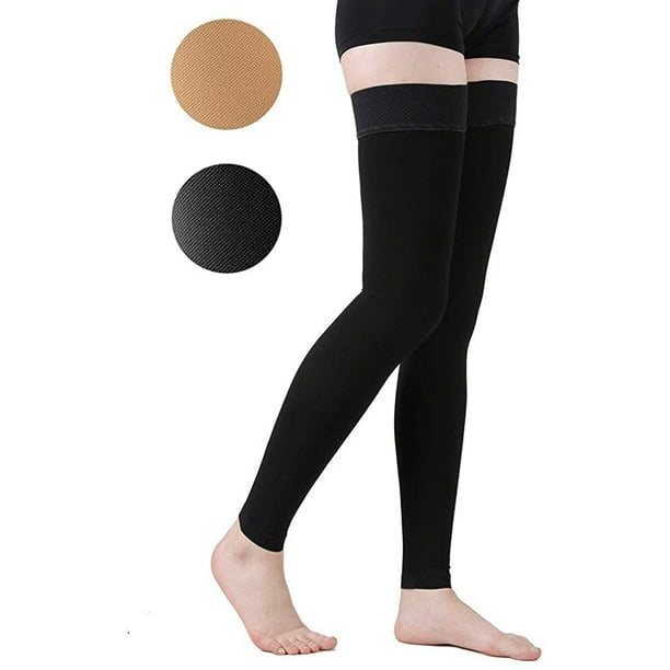 Thigh High Compression Stocking Footless, 20-30mmHg Compression  Socks（Small，20-30mmhg Footless Black） 