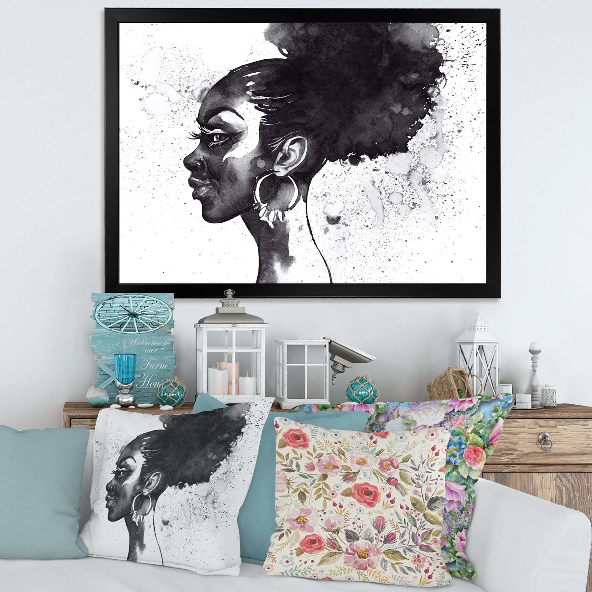 Designart 'Black and White Portrait of African American Woman I' Modern Framed Art Print