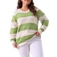 thumbnail image 1 of Unique Bargains Chandails Grande Taille pour Femmes Manches Longues Col Rond Léger Tricoté Creux Chandail Vert Blanc 2X, 1 of 6