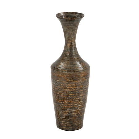 DecMode 23" Dark Brown Bamboo Wood Tall Floor Decorative Vase with Lacquer