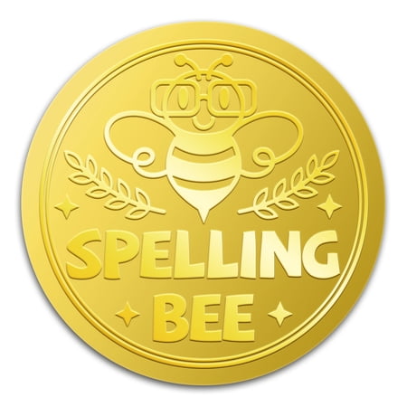 100Pcs 2" Bee Gold Foil Seal Stickers Gold Spelling Bee Seals Embossed Foil Stickers Self Adhesive Seals Sticker Round Labels