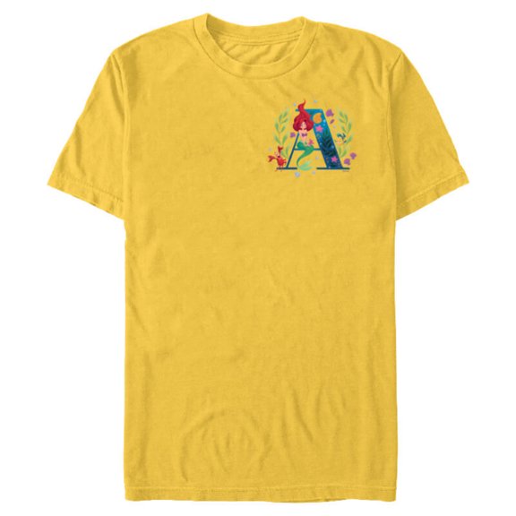 Disney Princess Alphabet Monogram Mermaid Letter A for Ariel - Short Sleeve Blended T-Shirt for Adults - Customized-Yellow