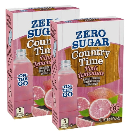 Country Time Singles to Go Powdered Drink Mix Pink Lemonade Fruity Flavored Water Enhancer Sugar Free Low Calorie Powder Beverages for Picnic Camping Travel Indoor & Outdoor Drinks 6ct per Box 2 Pack