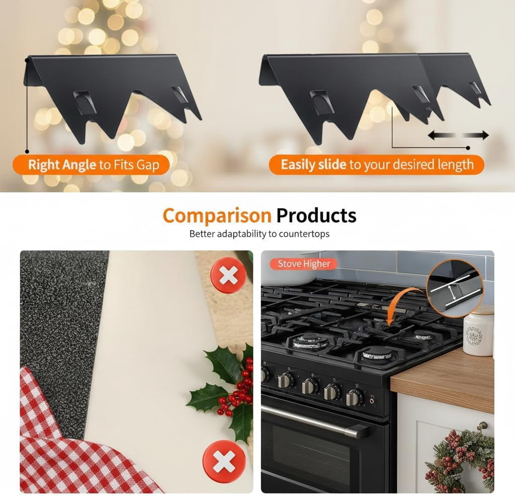 Retractable Black Stove Gap Covers (2 Pack) - Stainless Steel Gap Filler for Stove and Countertop, Heat Resistant Oven Side Guards, Adjustable Length 13.8" to 27.6", Easy to Clean