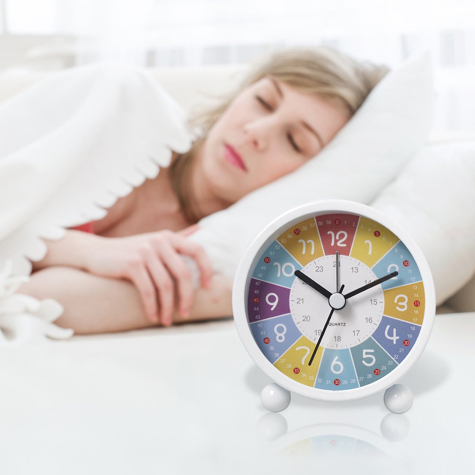 Silent Analog Alarm Clock for Kids - Colorful Educational Clock with Night Light, No Ticking, Easy-to-Use Buttons, Battery-Powered, Ideal Gift for Boys & Girls