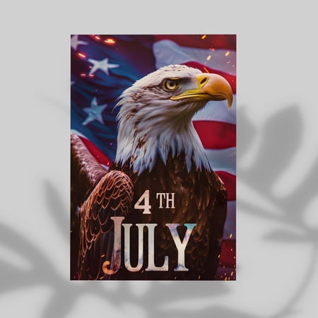Affixzi 4th of July Bald Eagle Portrait Tribute Poster Wall Decor USA Flag Background Inspired Print Patriotic Style Dad Gift Modern Home Decor Unframed Canvas 8x12in