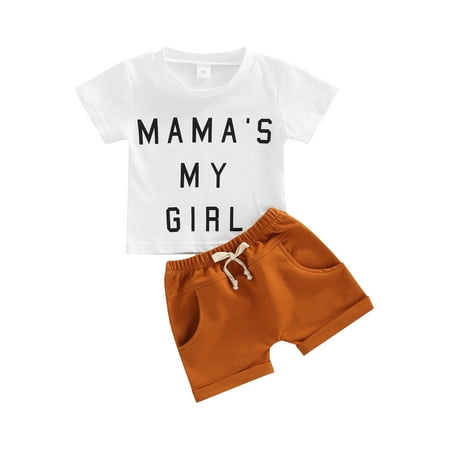Franhais Kids Summer Shorts Set Short Sleeve Letters Print Tops Solid Elastic Waistband Shorts