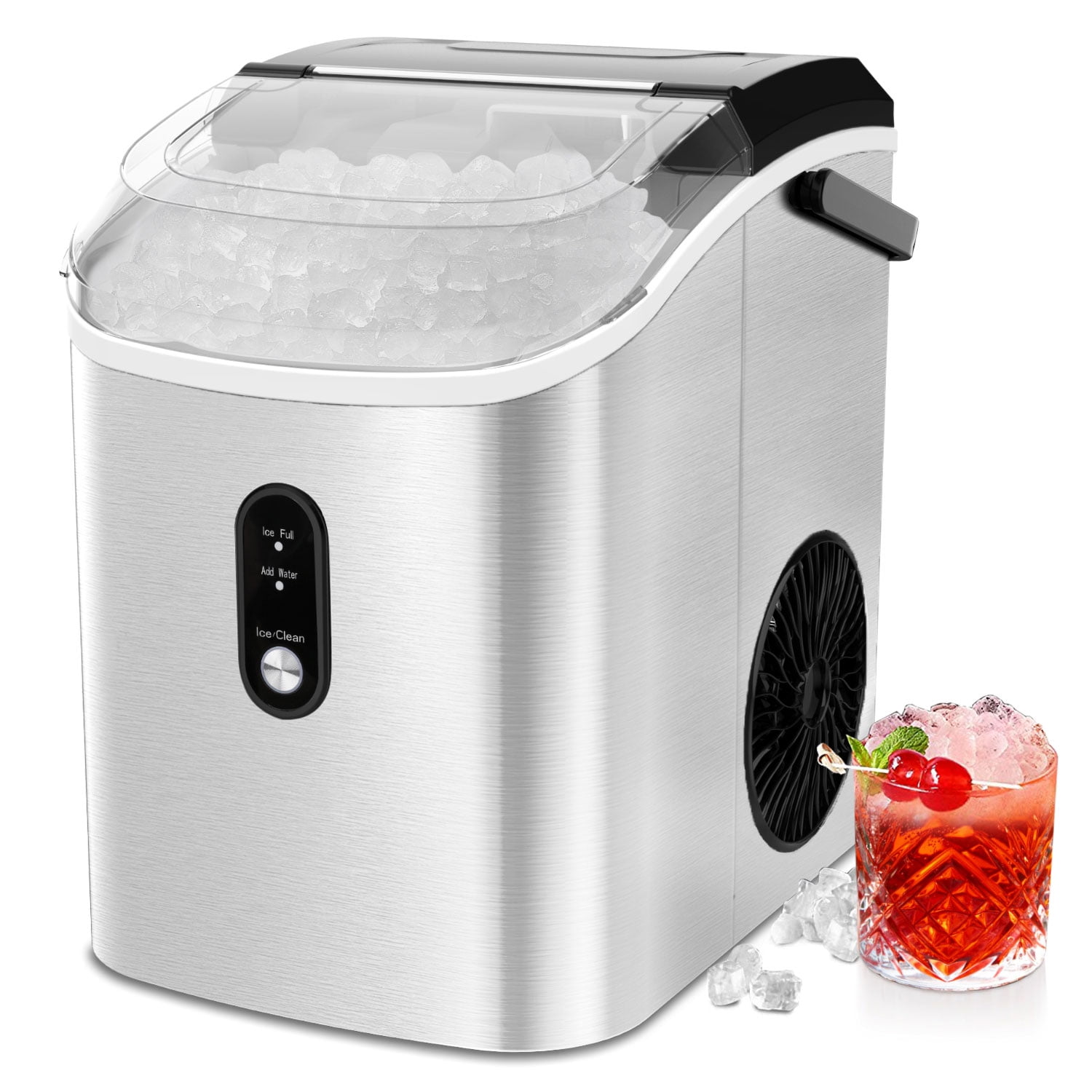 COWSAR Nugget Ice Maker, Portable Countertop Machine with Self-Cleaning, 34Lbs/Day, Handle, Scoop and Basket for Home Office Party, Black