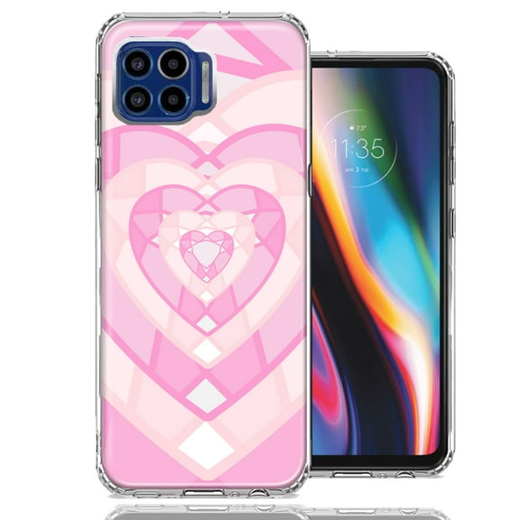 MUNDAZE For Motorola One 5G Pink Gem Hearts Design Double Layer Phone Case Cover