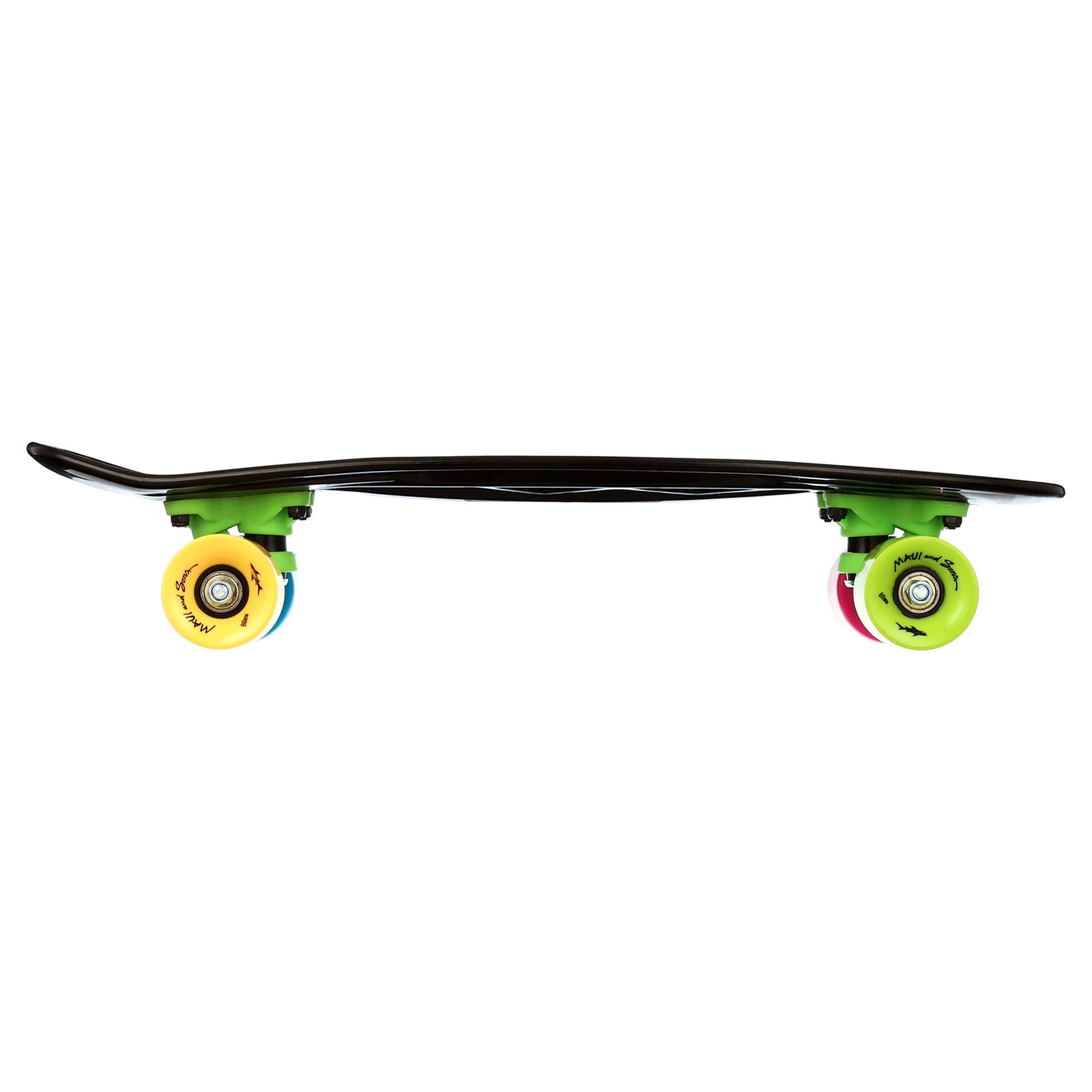 Maui and Sons 22 inch Black Cookie Logo Retro Cruiser Skateboard, 60mm Diameter PU Wheels