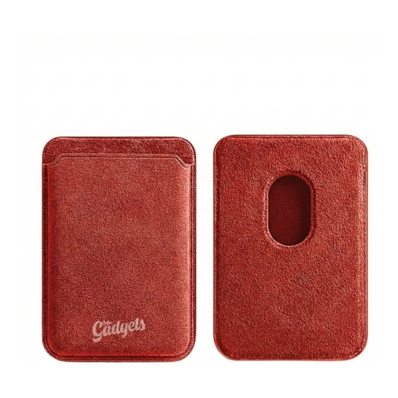 Cartera Wallet Alcantara Gamuza Suave Para Iphone Magsafe Gris Rojo.