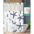 thumbnail image 2 of No Hook Shower Curtains with Snap in Liner, Navy Blue Starfish Coastal Waterproof Fabric Shower Curtain, Nautical Summer Beach Ocean Double Layers & See-Through Top Window Bathroom Curtains 60''x72'', 2 of 6