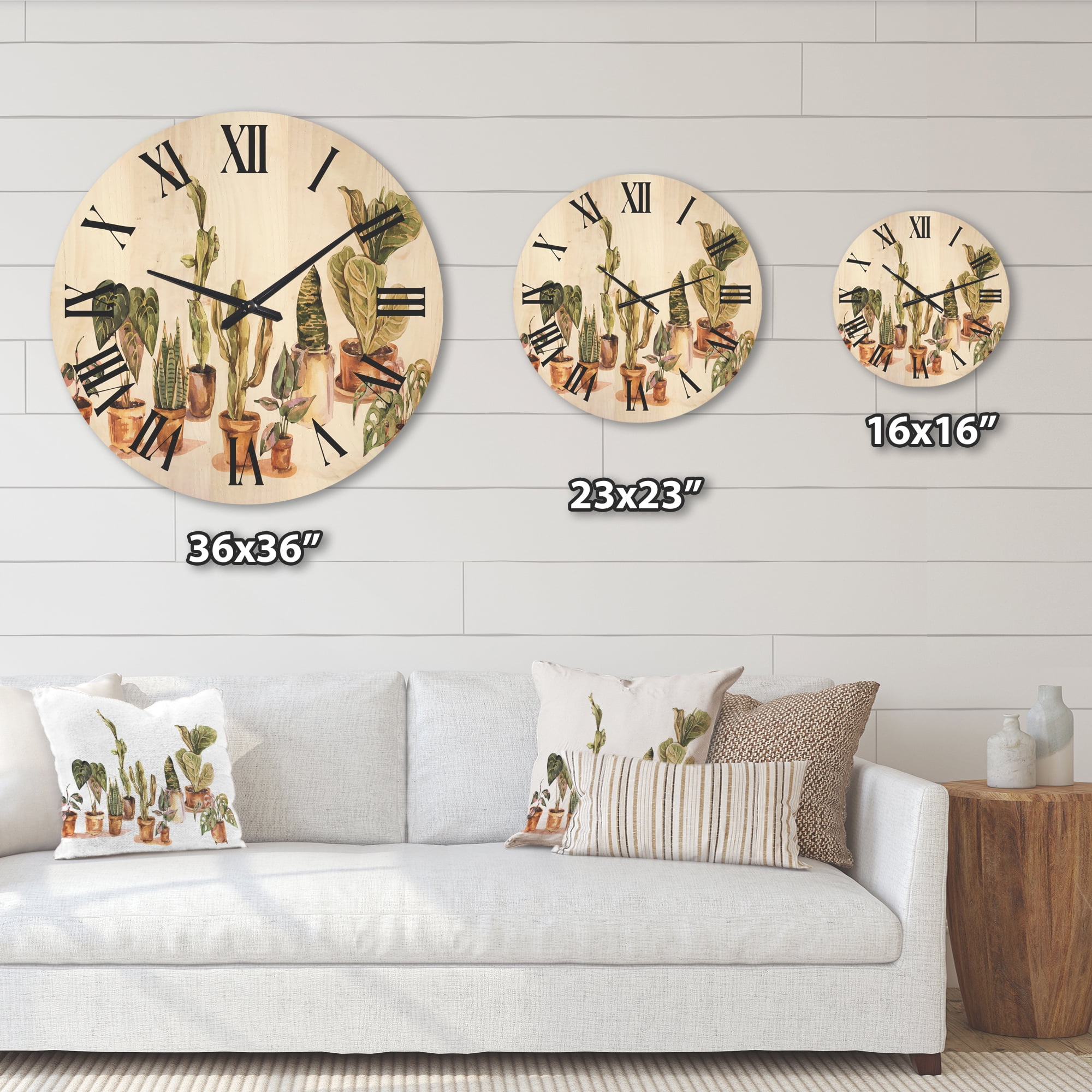 Designart 'Indoor House Plants Urban Jungle in Flowerpots I' Traditional Wood Wall Clock
