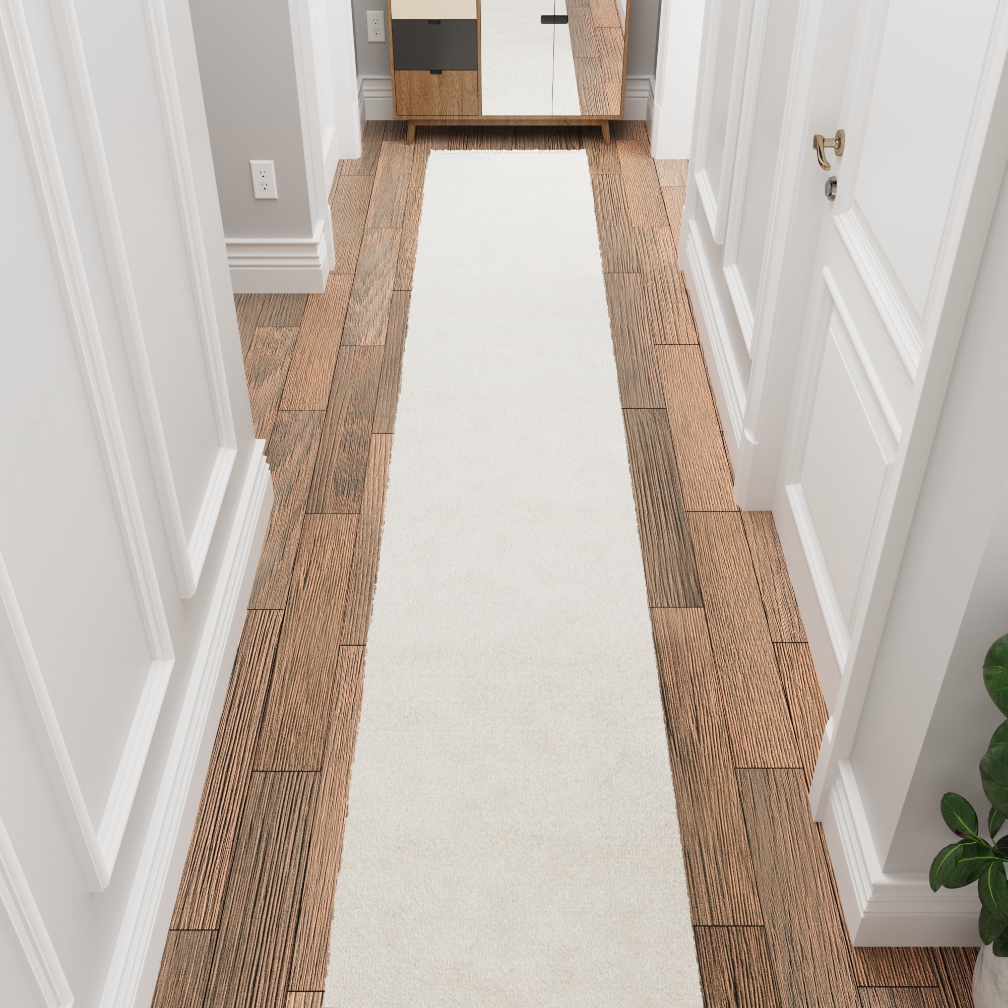 Ottomanson Aisle Runner Rug 1'11.6" x 29' – Non-Slip Plush Extra Long Indoor Runner, White