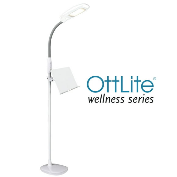 OttLite LED Floor Lamp with USB and Tablet Stand, White/Grey