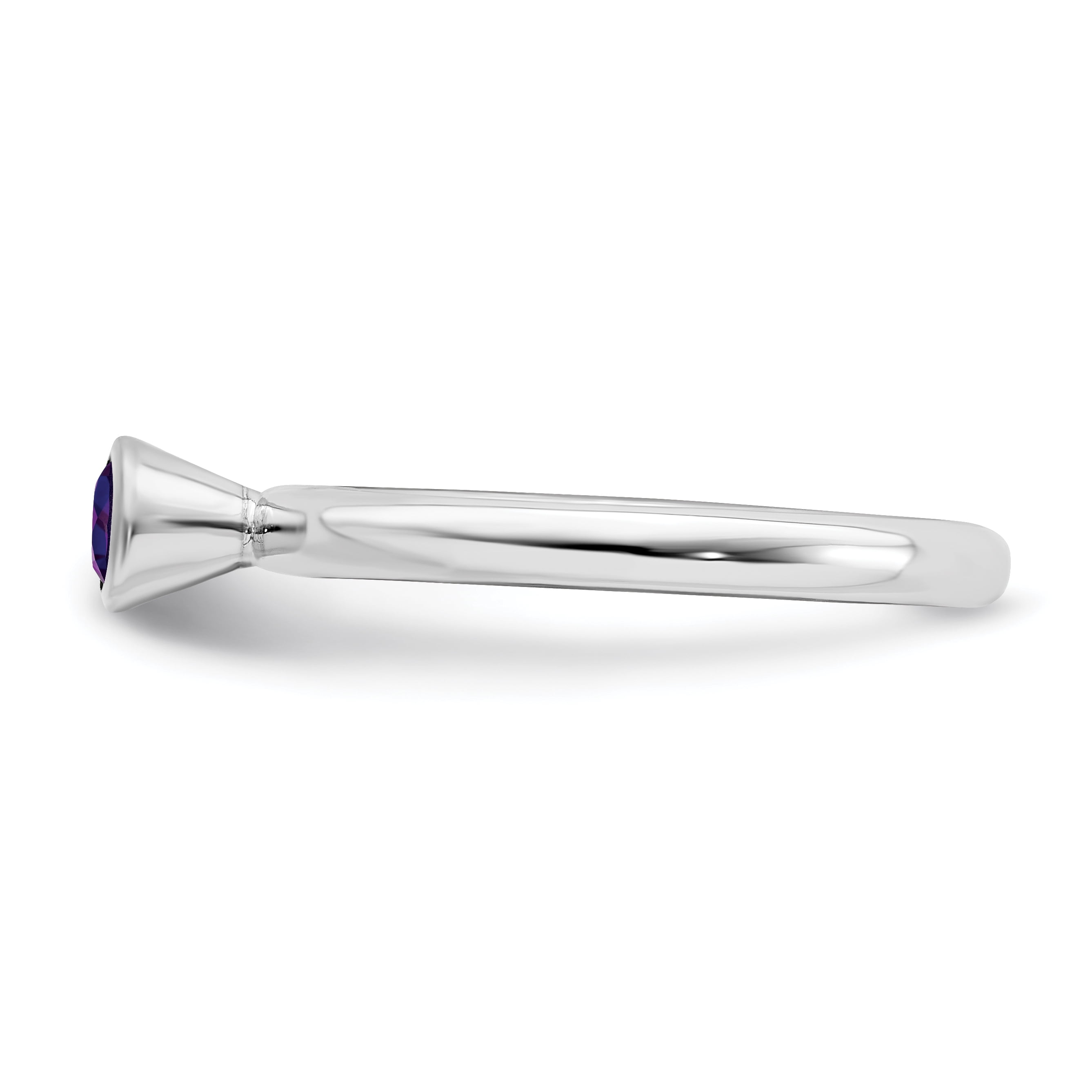 High 4mm Round Amethyst Sterling Silver Ring