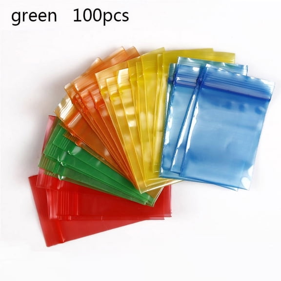 (Green) 100pcs Thick Color Small Ziplock Bag Seal Pocket Jewelry Mini Hardware Packaging