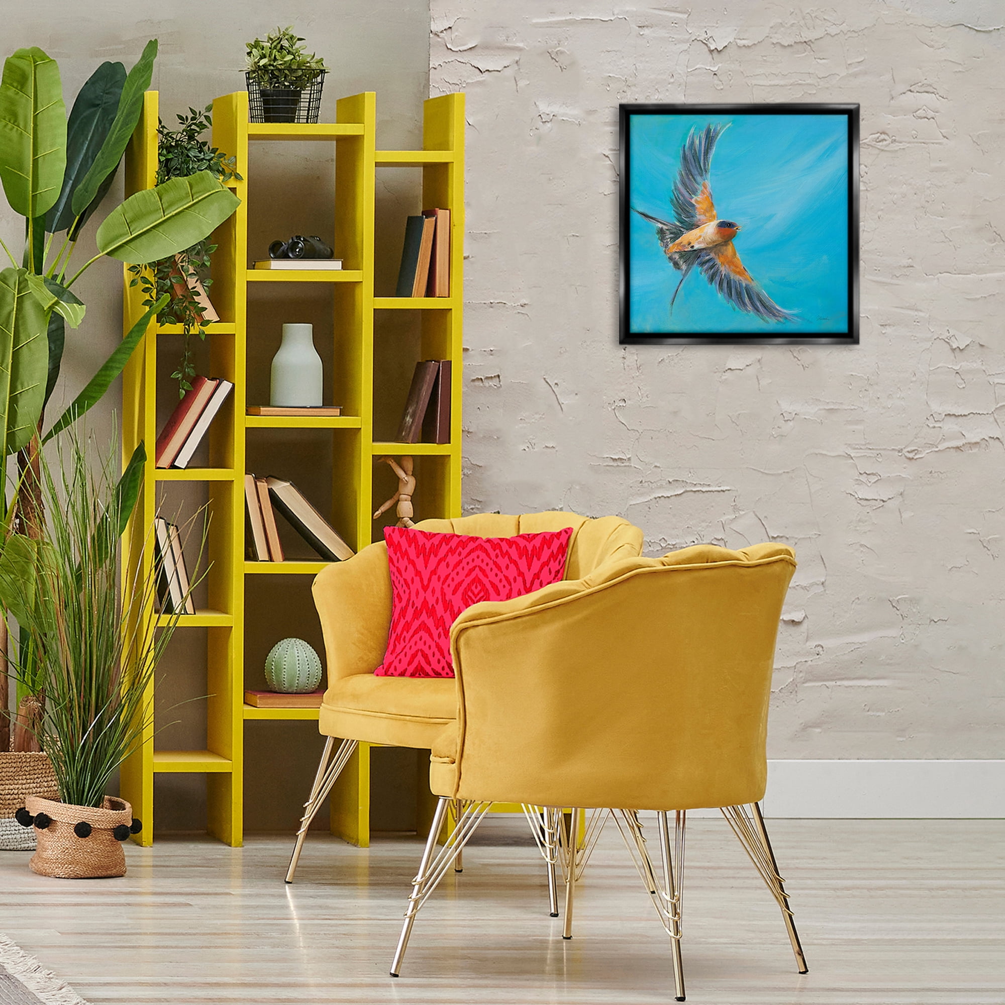 Stupell Industries Soaring Bird on Blue Animals & Insects Painting Black Floater Framed Canvas Art Print Wall Art, 18 x 18