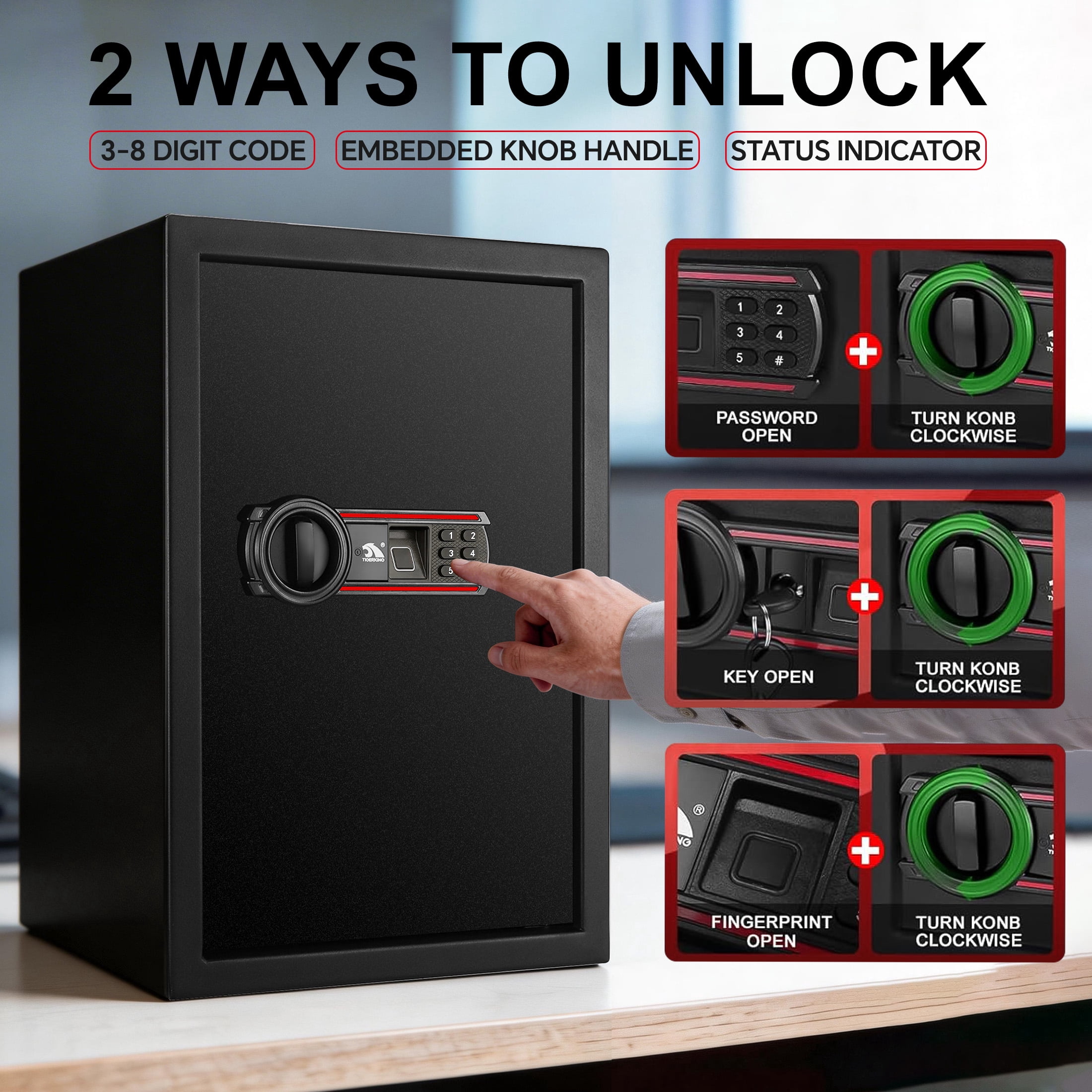 Tigerking 1.8 Cu. ft. Biometric Fingerprint Safe Box for Home Office, Digital Keypad Safes with Removable Shelf