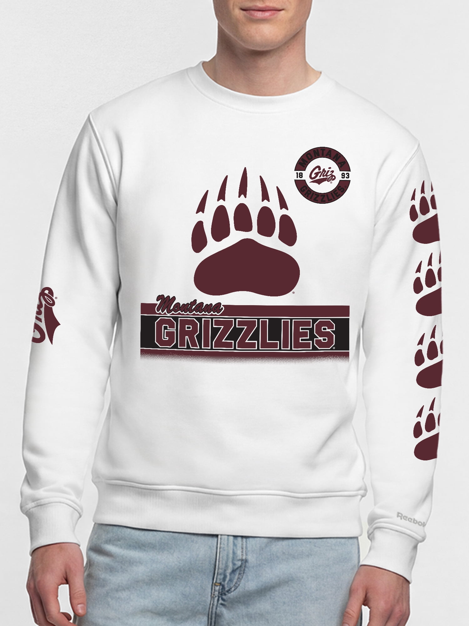 Montana Grizzlies Reebok Mens White Crew Sweatshirt