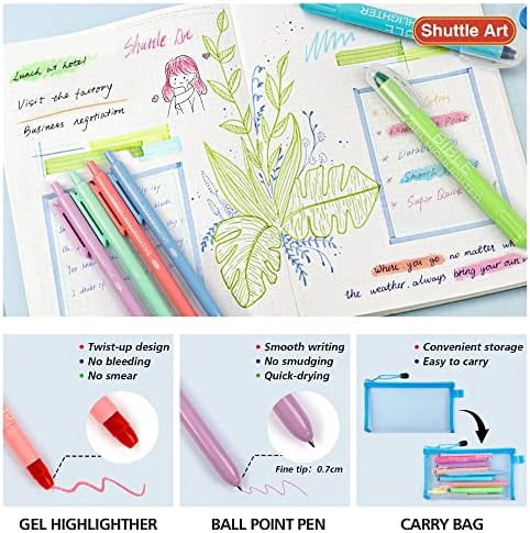 Bible Highlighters and Pens, 22 Pack Journaling Kit, 12 Colors Gel Highlighters and 10 Colors Ballpoint Pens with a storage bag, Bible Markers No Bleed Through by Tekola