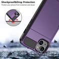 thumbnail image 6 of Compatible with iPhone 15 Case with Card Holder, Dual Layer Shockproof Wallet Phone Case, Hidden Card Slot Sliding Protective Hard Back Slim Cover Case for iPhone 15, 6.1 Inch Grey Purple, 6 of 14