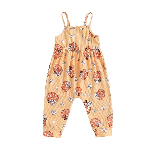 ZINTAOZT Toddler Girl Jumpsuit Baby Halloween Clothes Ghost/Pumpkin Print Sleeveless One Piece Strap Romper 6M-3T