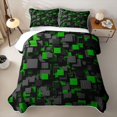 thumbnail image 2 of Homewish Modern Geometric Quilt Full,Black Green Checkered Full Bedspread Sets,3pcs, 2 of 7