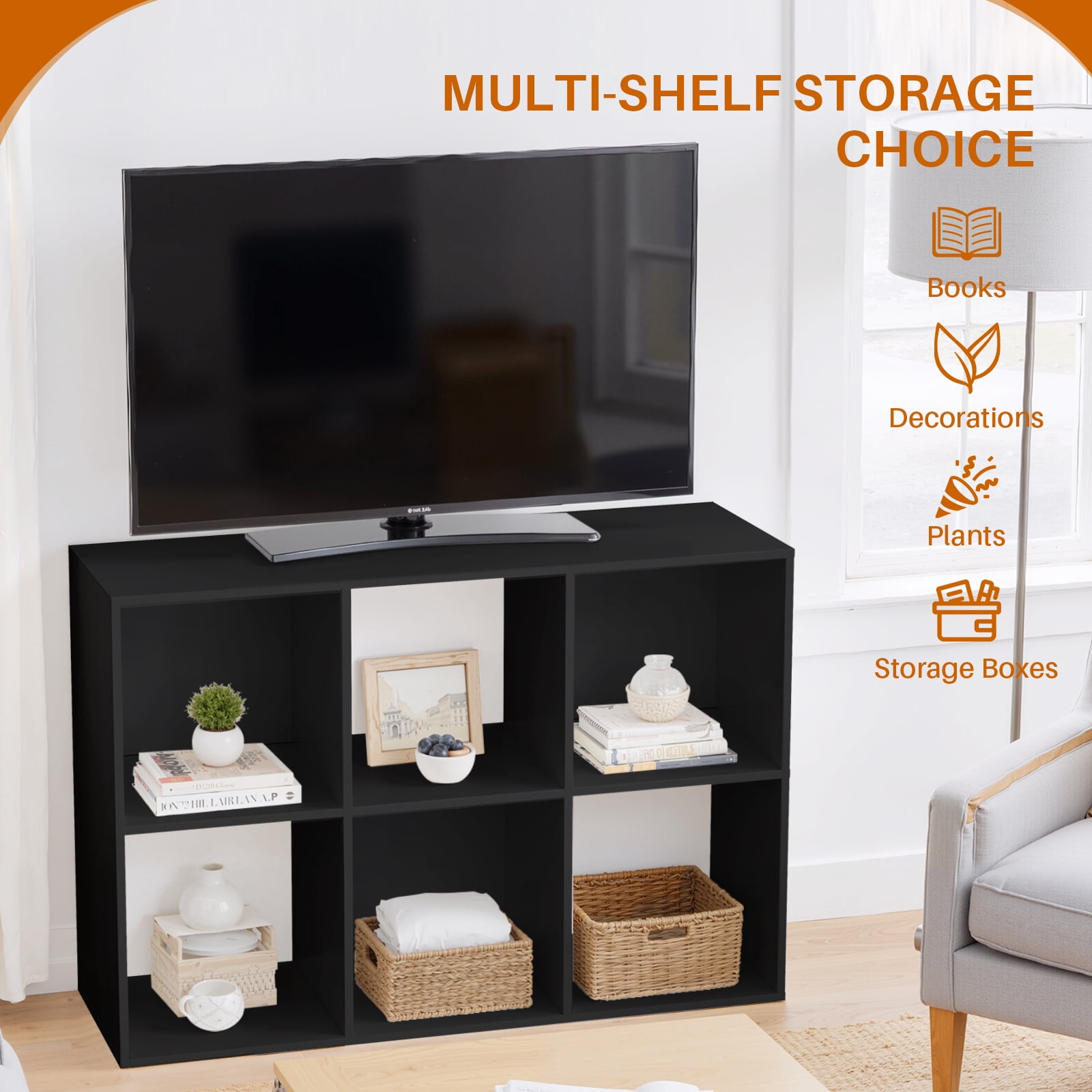 Bigleap 6/8/9 Cube Storage Organizer - Modern Open Cube Bookshelf with Removable Back Panels, Display Storage Bookcase for Living Room, Bedroom, Home Office, Entryway,Black