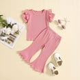 thumbnail image 2 of Uxgjfwu Girls Summer Outfits Plain Print Short Sleeve Tops and Pants Set Summer Clothes, Sizes 12M-5T,Red, 2 of 7